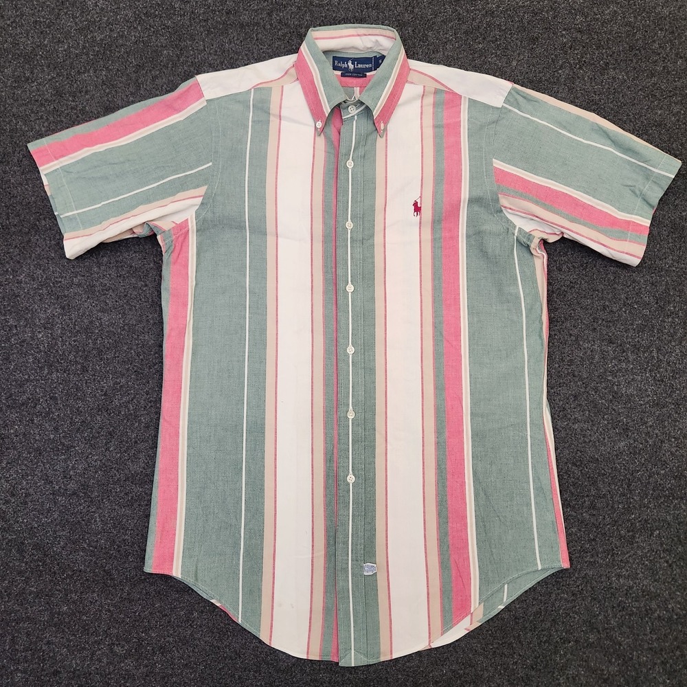 Vintage Ralph Lauren Mens Small Madras Stripe Button Oxford Shirt 90s Ivy League